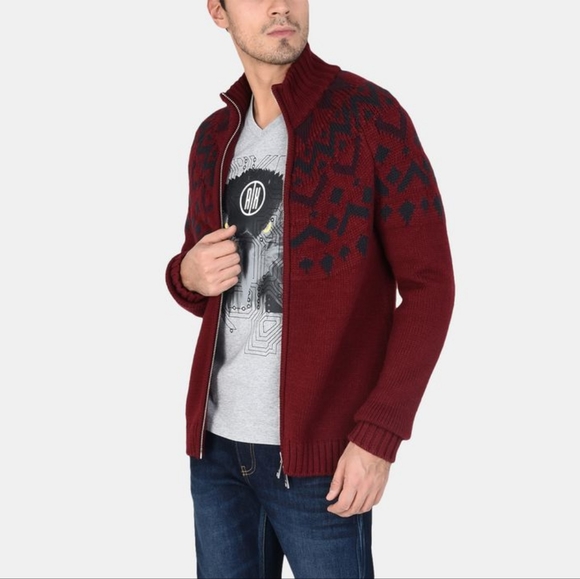 Armani Exchange Nordic Intarsia men's red ziper up sweater